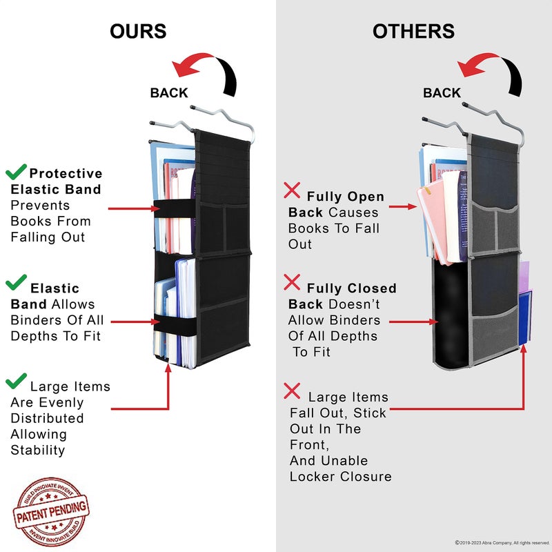 ABRAÂ® 2 Shelf Hanging Locker Organizer for School, Work, Gym, Storage | Deep Shelves 6.5â€x 9â€| Eco-Friendly Fabric Healthy for Children (Black/Red) - Image 2